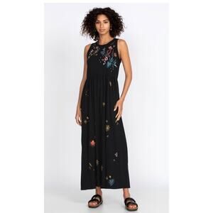 JOHNNY WAS Black Embroidered Floral Sun Moon Star Heart Beach Maxi Dress Sz XXS